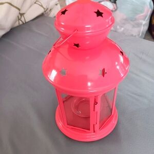 Coral metal candlestick lantern